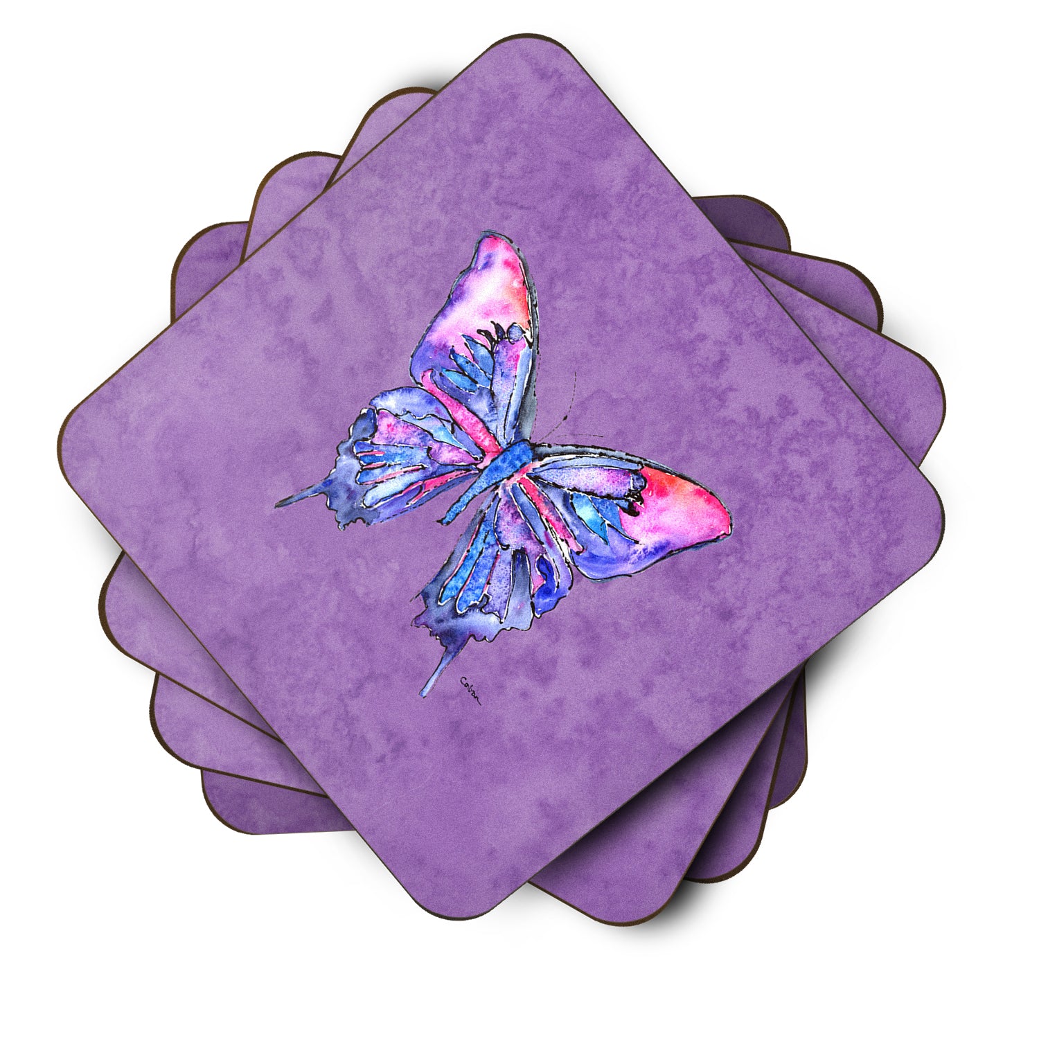 Set of 4 Butterfly on Purple Foam Coasters - the-store.com
