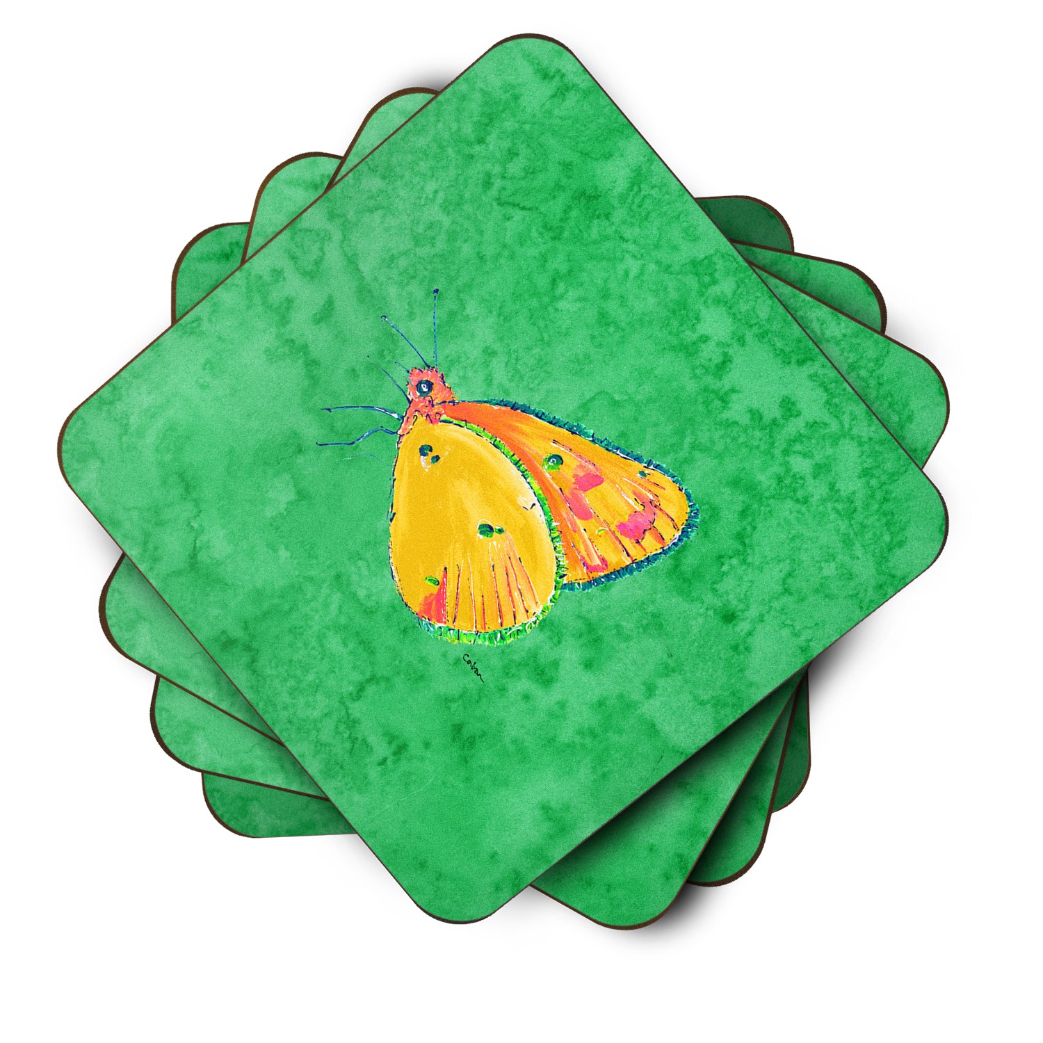 Set of 4 Butterfly Orange on Green Foam Coasters - the-store.com
