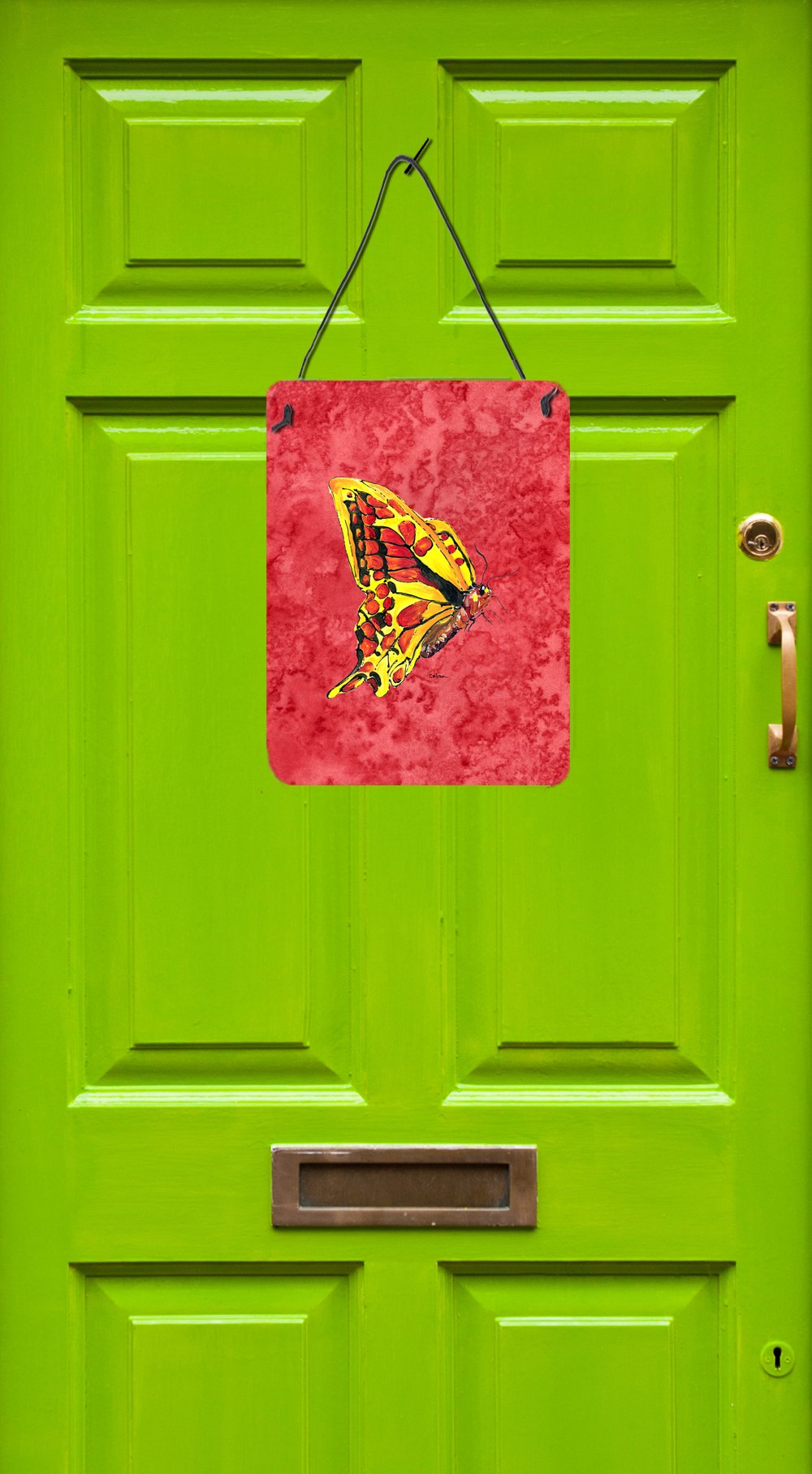 Butterfly on Red Aluminium Metal Wall or Door Hanging Prints by Caroline's Treasures