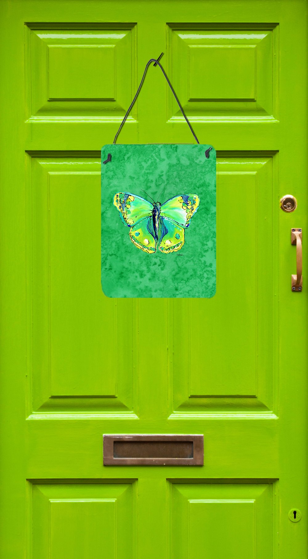 Butterfly Green on Green Aluminium Metal Wall or Door Hanging Prints by Caroline's Treasures