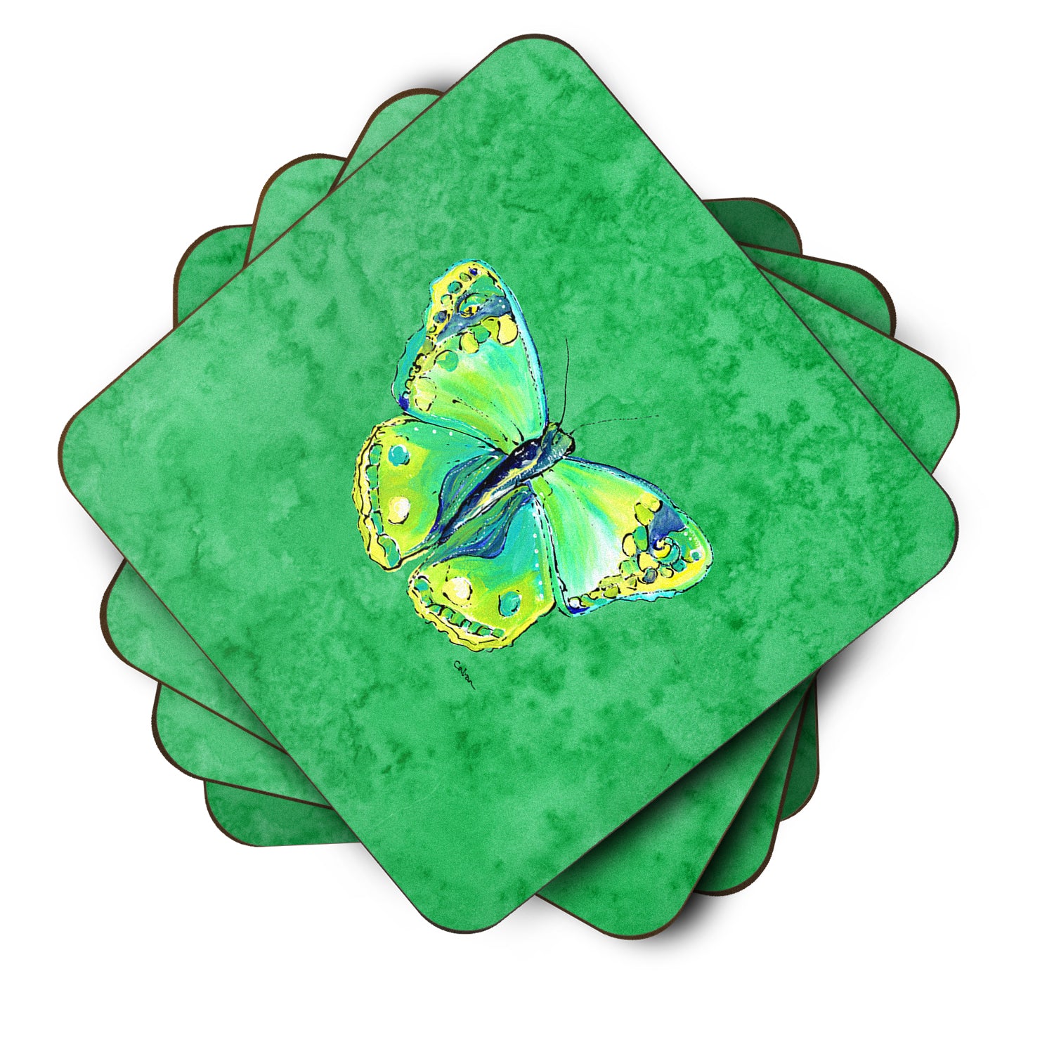 Set of 4 Butterfly Green on Green Foam Coasters - the-store.com
