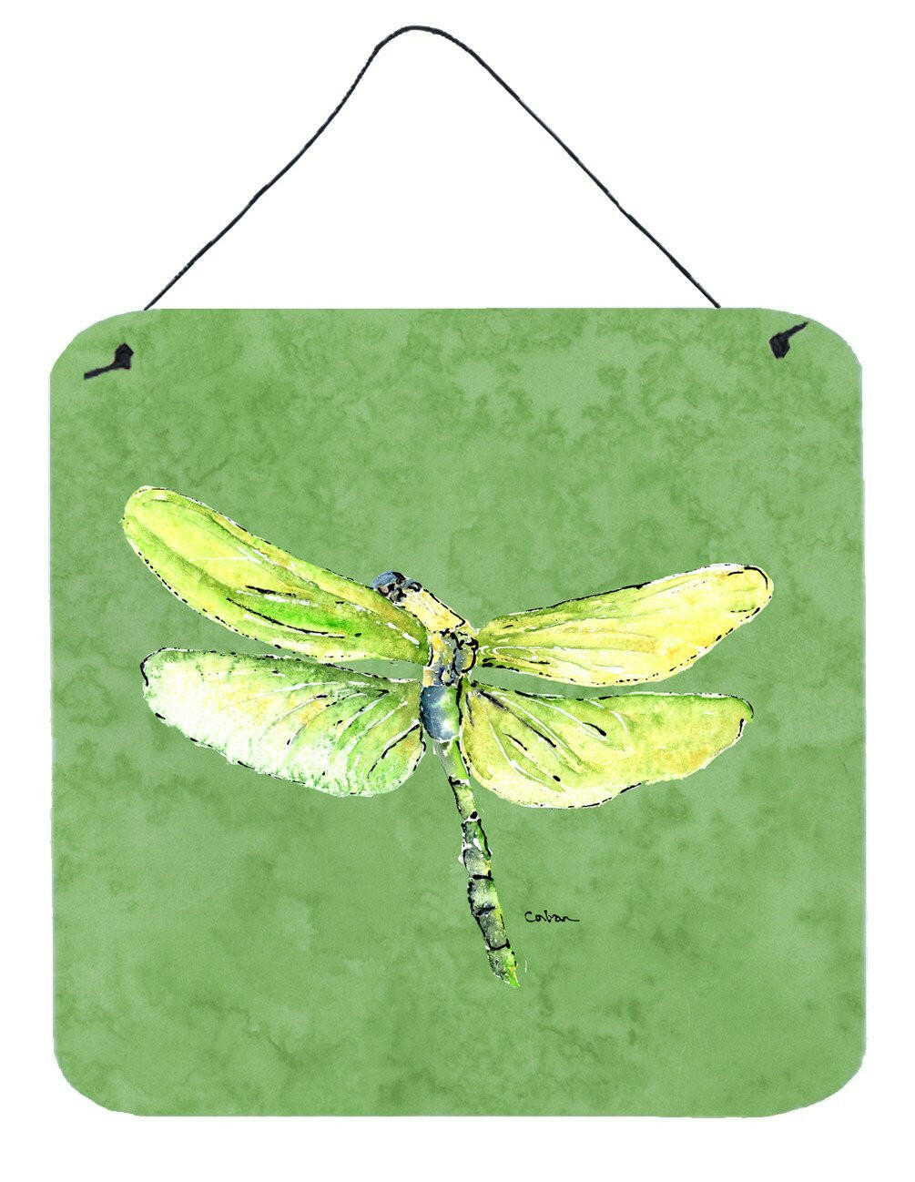 Dragonfly on Avacado Aluminium Metal Wall or Door Hanging Prints by Caroline's Treasures