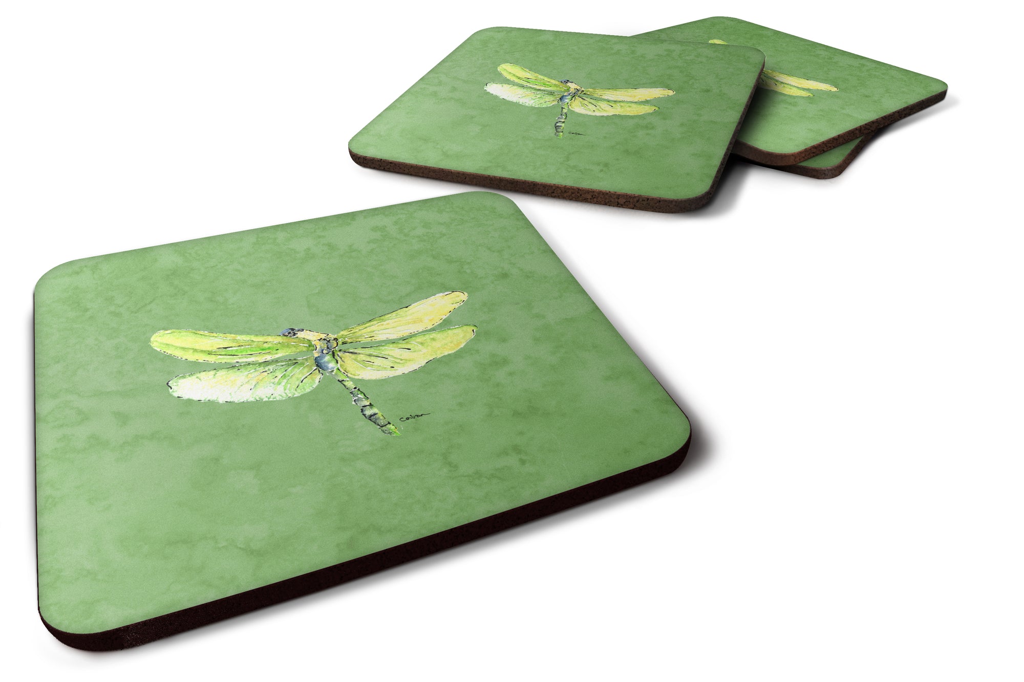 Set of 4 Dragonfly on Avacado Foam Coasters - the-store.com