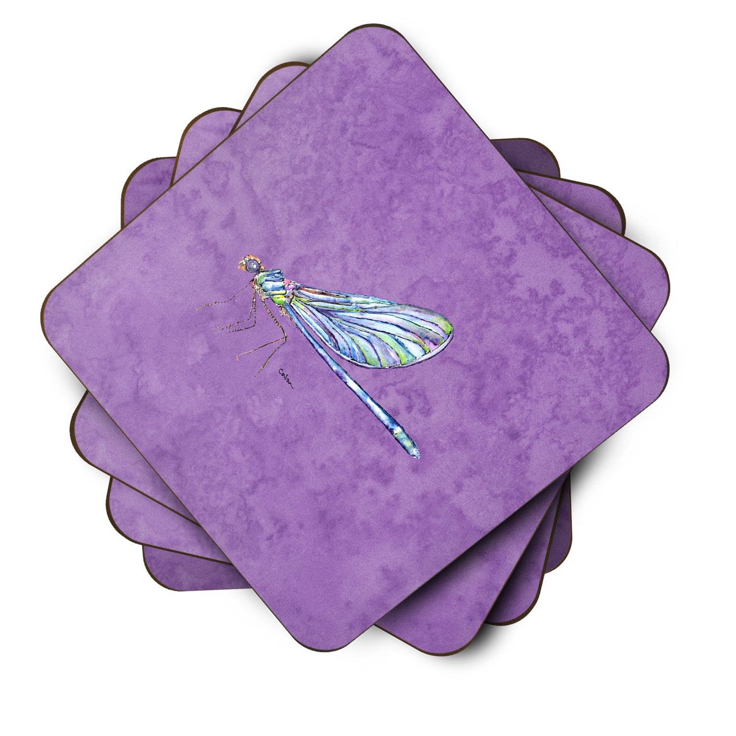 Set of 4 Dragonfly on Purple Foam Coasters - the-store.com