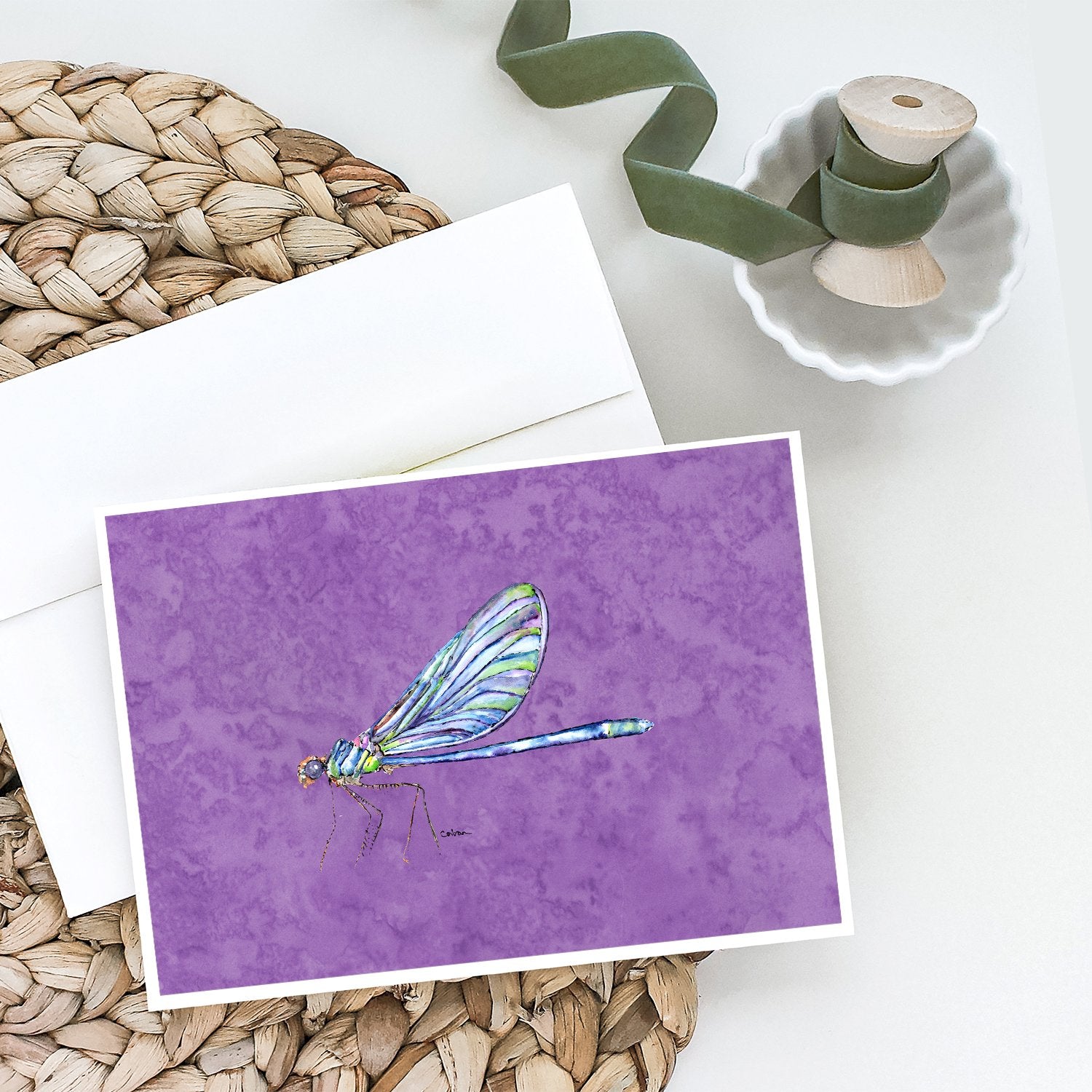 Buy this Dragonfly on Purple Greeting Cards and Envelopes Pack of 8