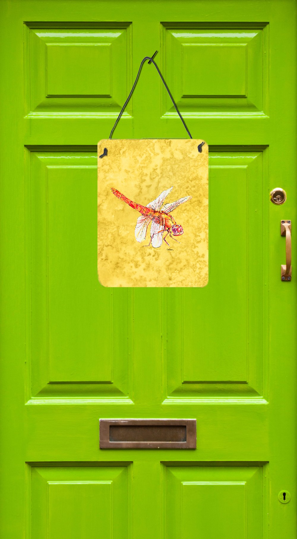 Dragonfly on Yellow Aluminium Metal Wall or Door Hanging Prints by Caroline's Treasures