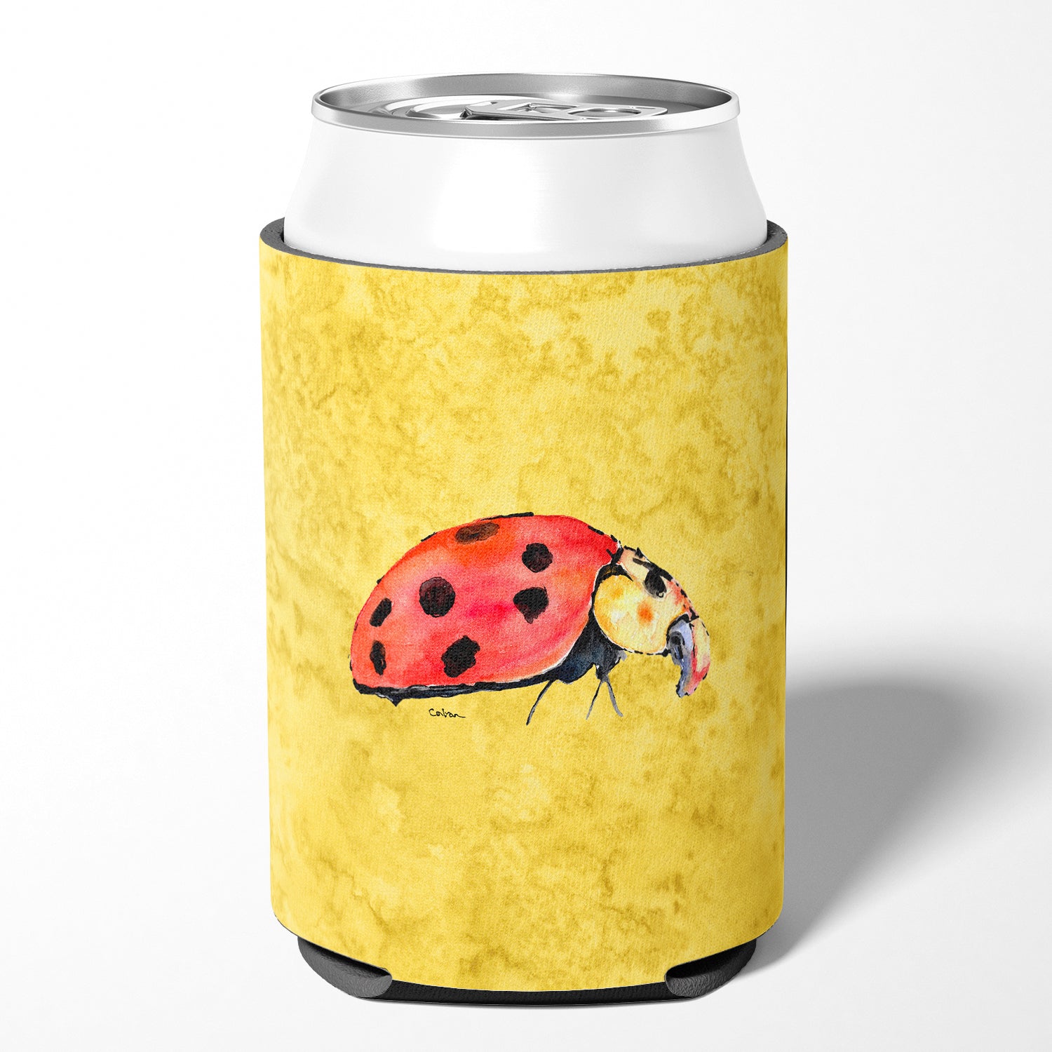 Lady Bug on Yellow Can or Bottle Beverage Insulator Hugger.