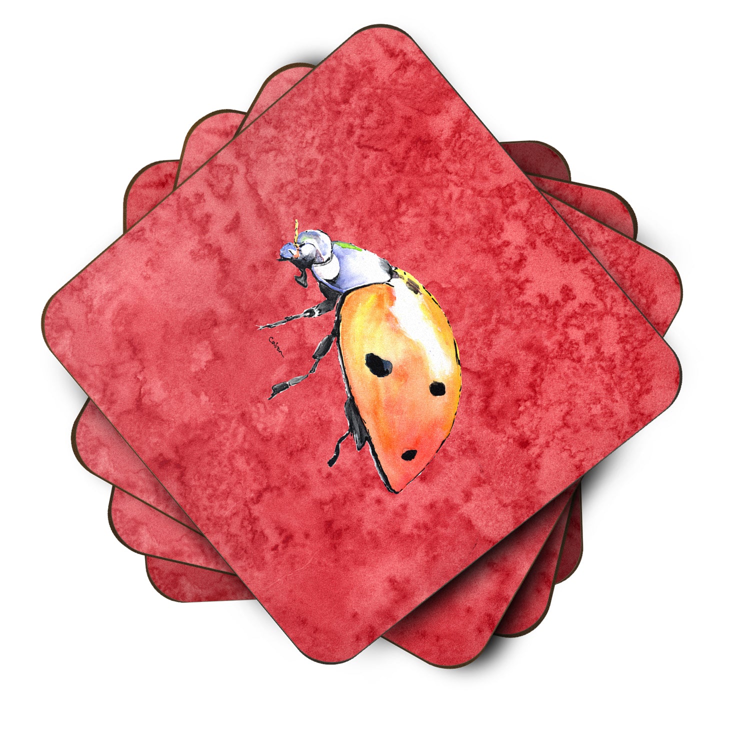 Set of 4 Lady Bug on Red Foam Coasters - the-store.com
