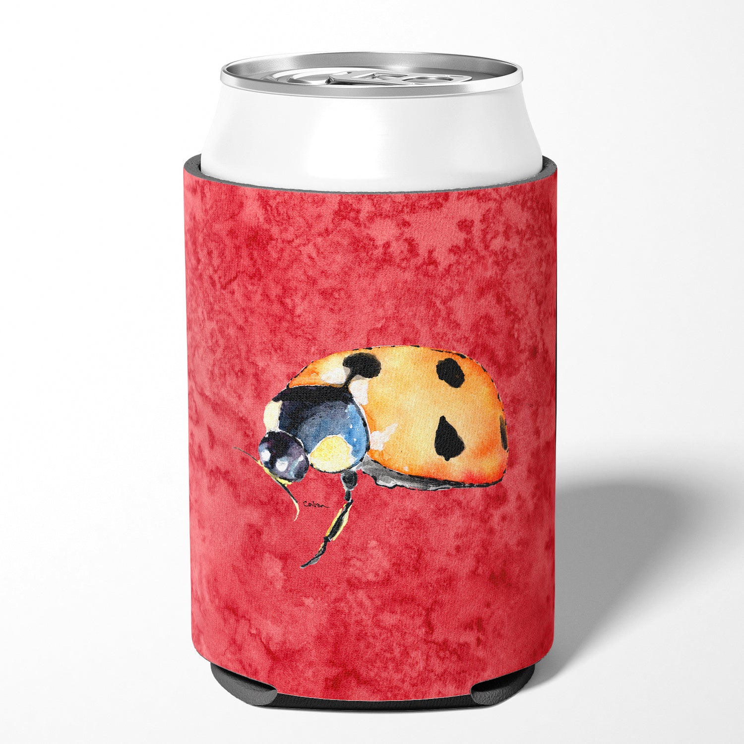 Lady Bug on Red Can or Bottle Beverage Insulator Hugger.