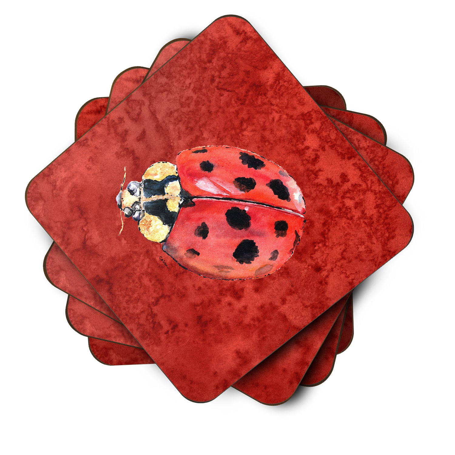 Set of 4 Lady Bug on Deep Red Foam Coasters - the-store.com