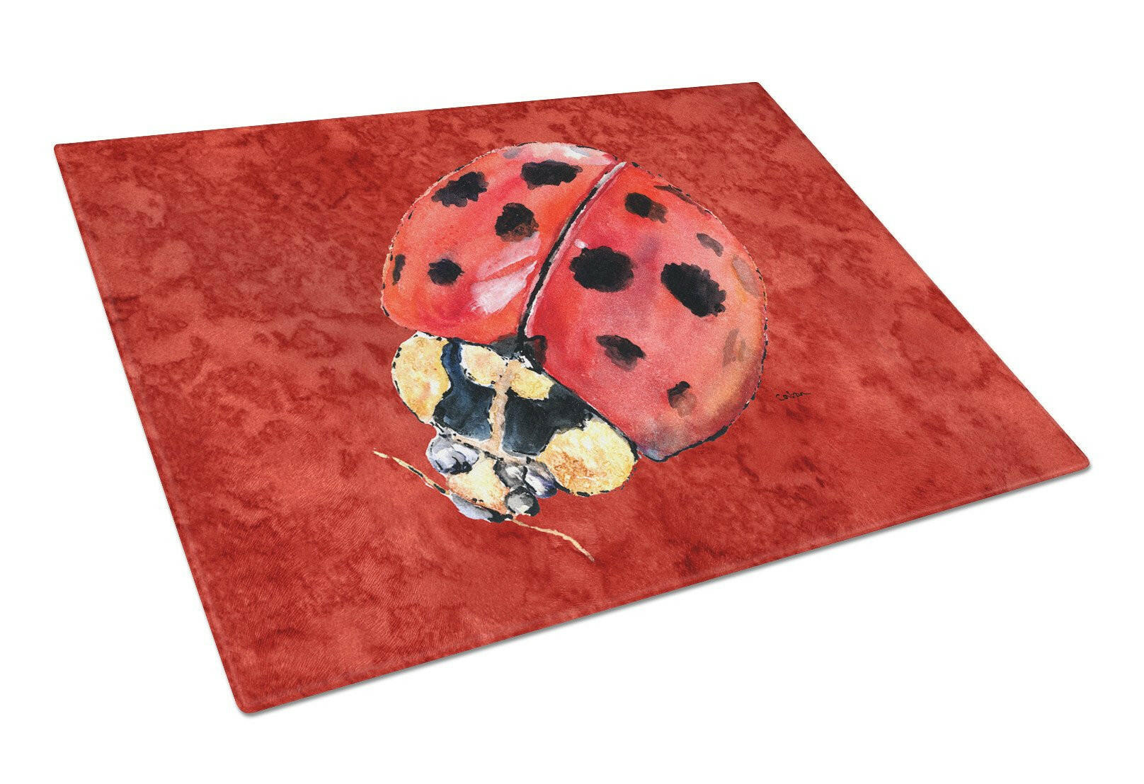 Lady Bug on Deep Red Glass Cutting Board Large by Caroline's Treasures