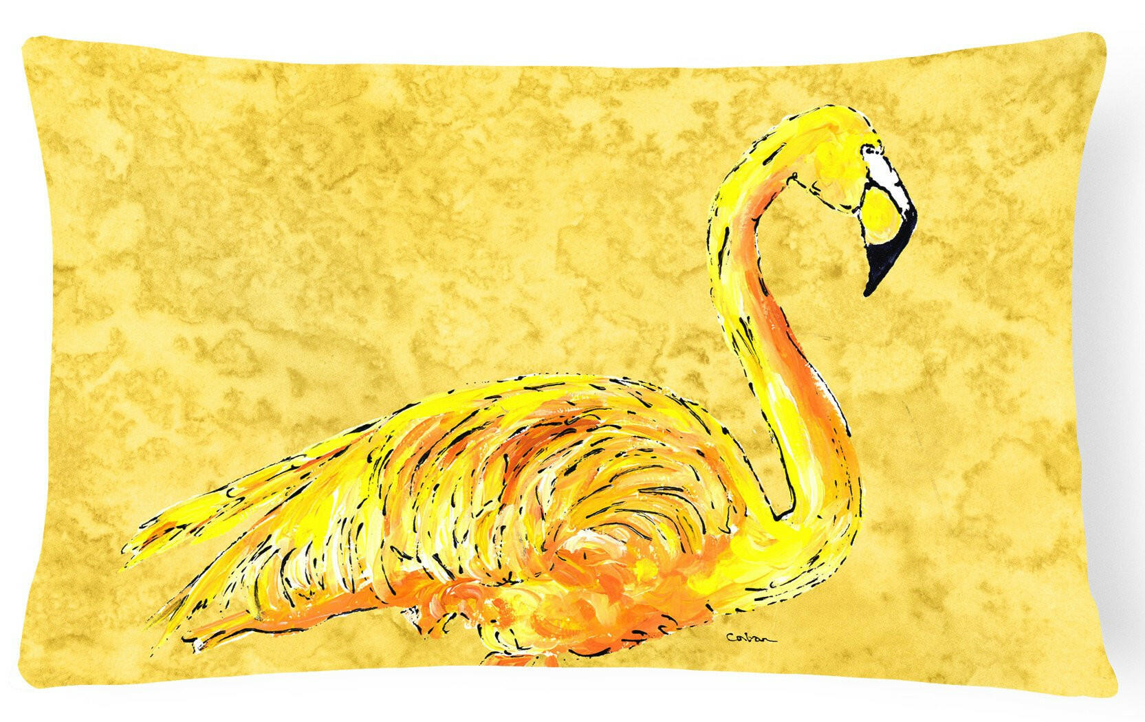 Flamingo on Yellow   Canvas Fabric Decorative Pillow by Caroline's Treasures