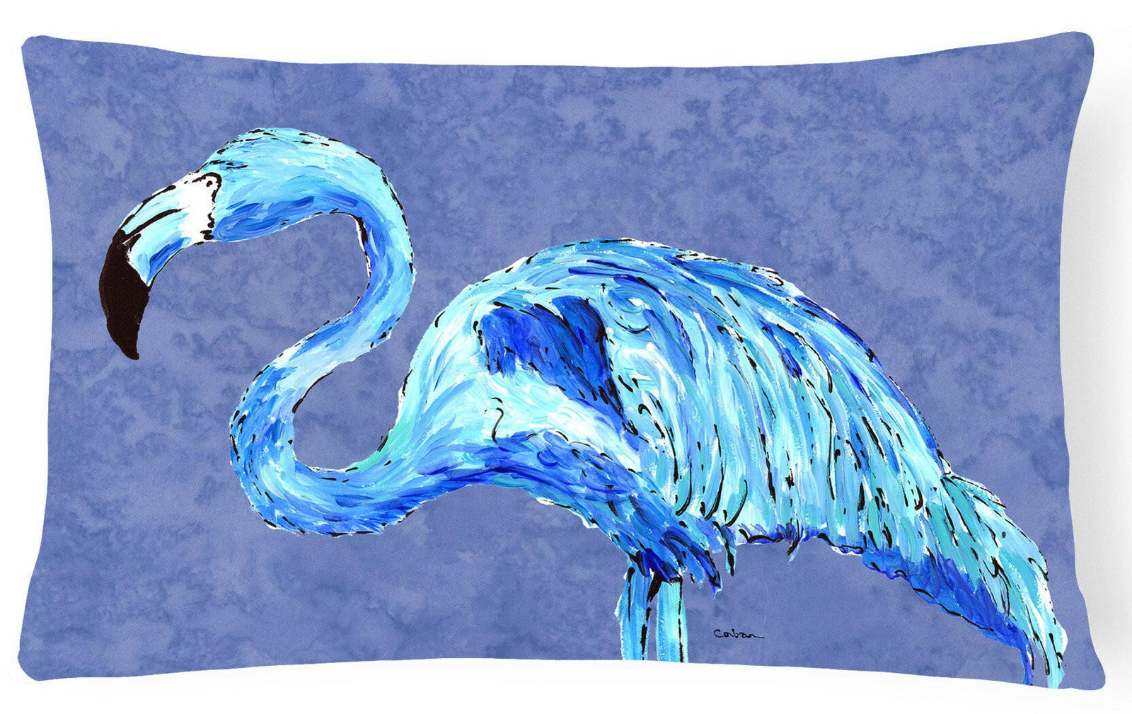 Flamingo On Slate Blue   Canvas Fabric Decorative Pillow by Caroline's Treasures