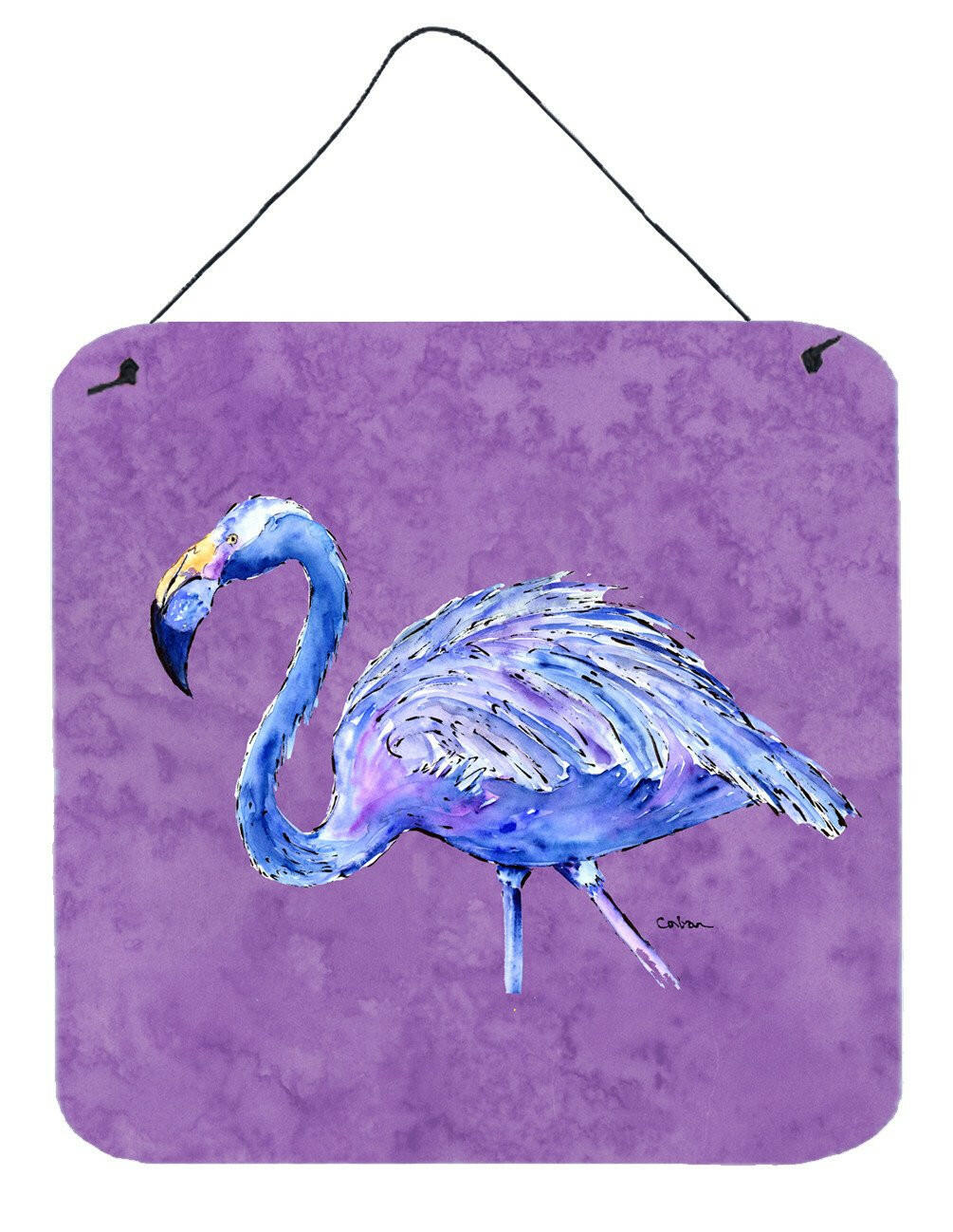 Flamingo on Purple Aluminium Metal Wall or Door Hanging Prints by Caroline's Treasures
