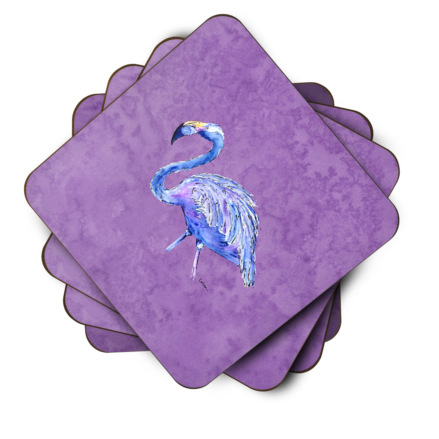 Set of 4 Flamingo on Purple Foam Coasters - the-store.com