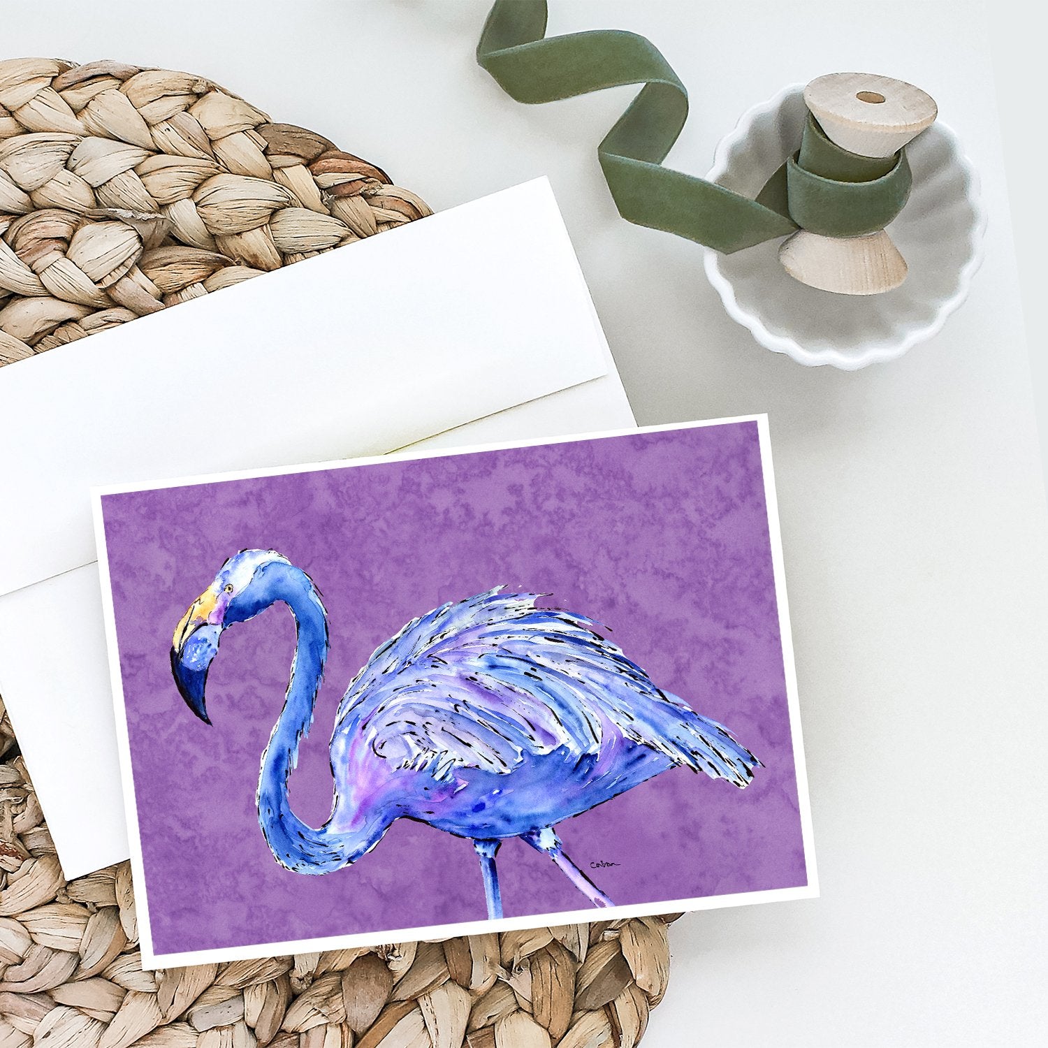 Buy this Flamingo on Purple Greeting Cards and Envelopes Pack of 8