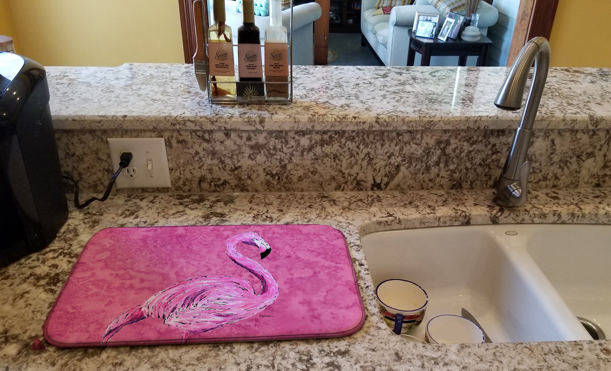Flamingo on Pink Dish Drying Mat 8875DDM