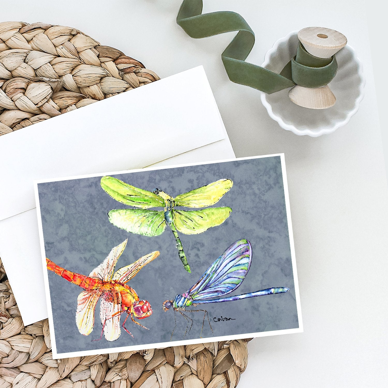 Buy this Dragonfly Times Three Greeting Cards and Envelopes Pack of 8