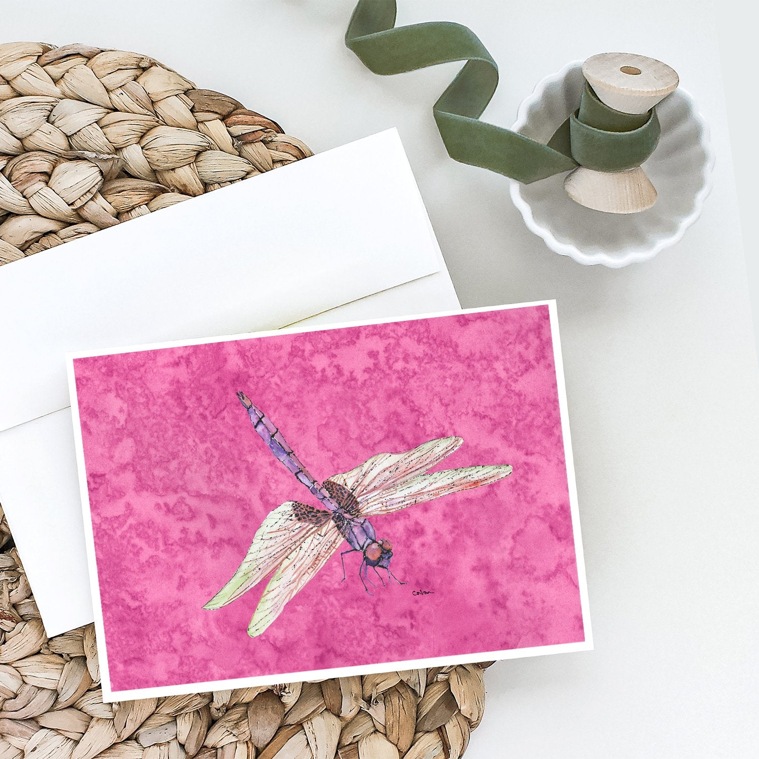 Dragonfly on Pink Greeting Cards and Envelopes Pack of 8 - the-store.com
