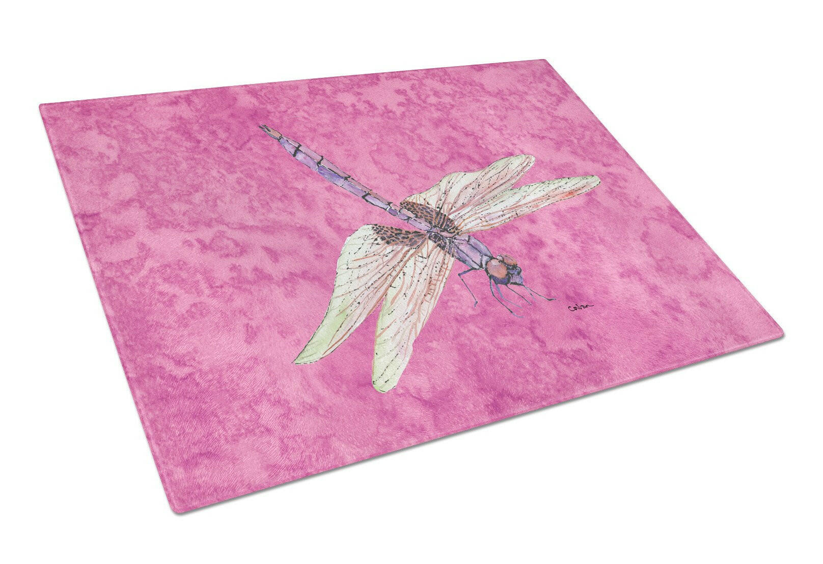 Dragonfly on Pink Glass Cutting Board Large by Caroline's Treasures
