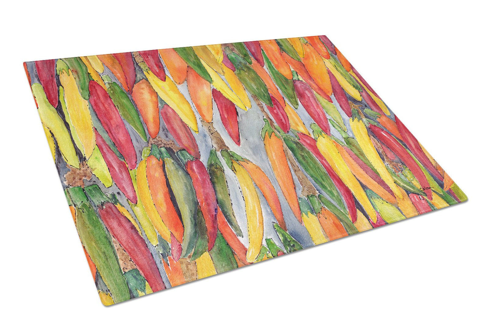 Hot Peppers Glass Cutting Board Large by Caroline's Treasures