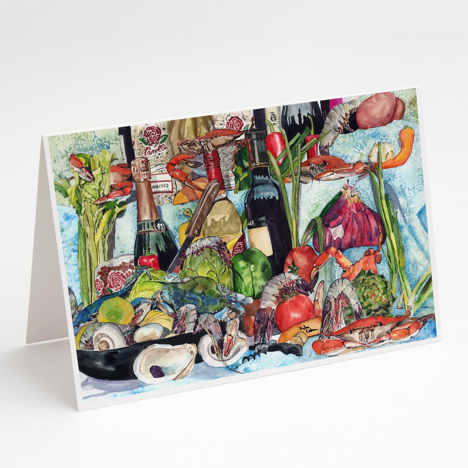 Buy this Wine Crab Shrimp and Oysters Greeting Cards and Envelopes Pack of 8