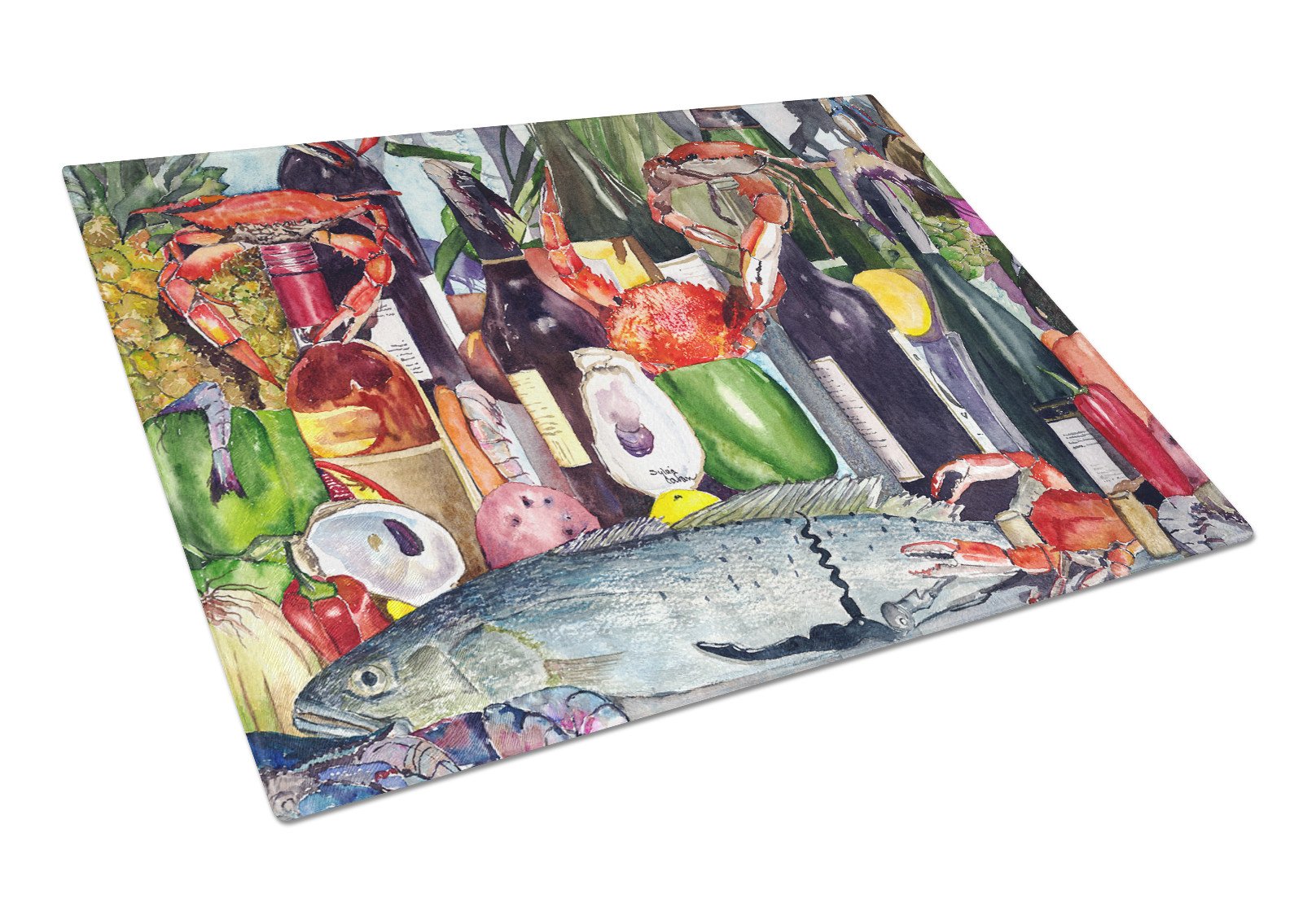 Wine and Speckled Trout Glass Cutting Board Large by Caroline's Treasures