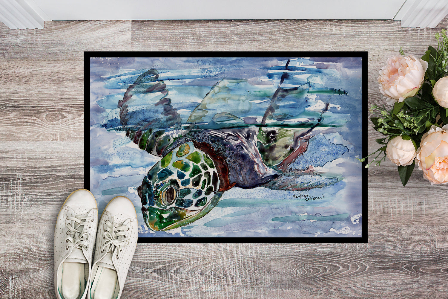Loggerhead Turtle in a Dive Indoor or Outdoor Mat 18x27 - the-store.com