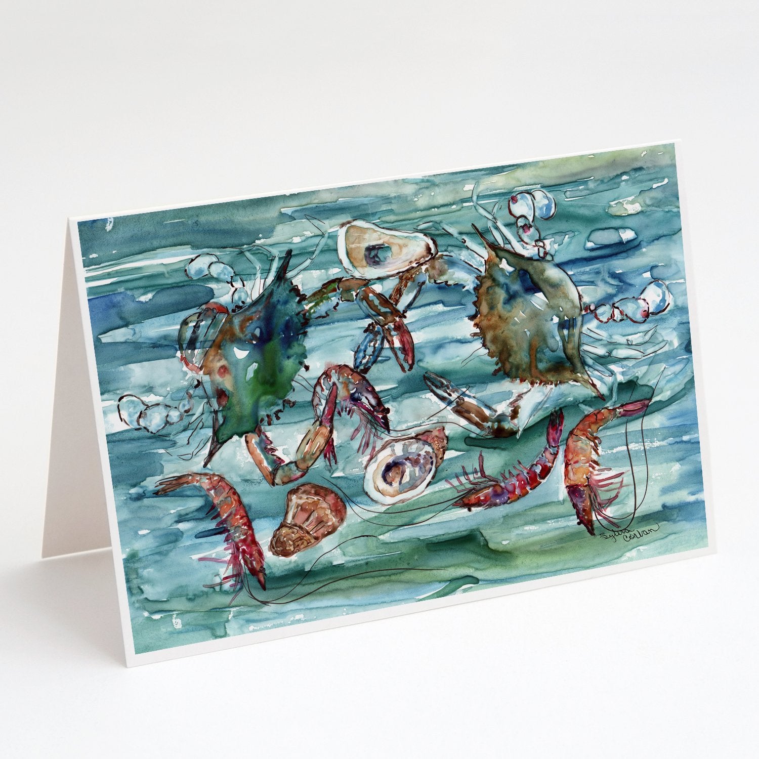 Buy this Crabs, Shrimp and Oysters in Water Greeting Cards and Envelopes Pack of 8