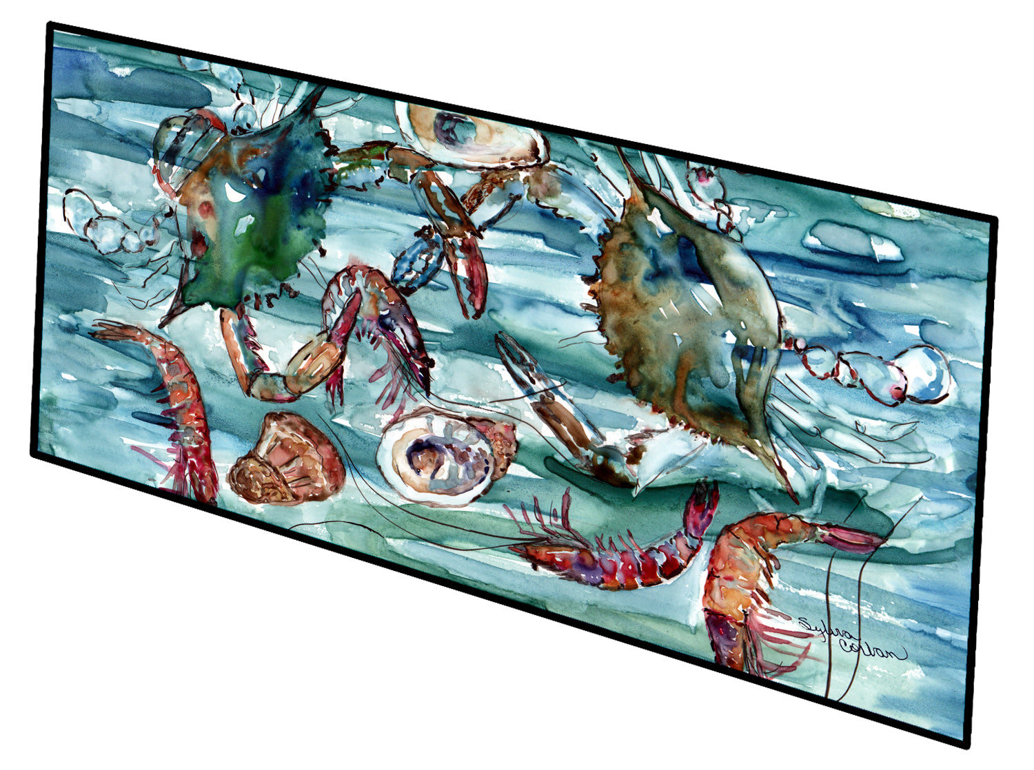 Crabs, Shrimp and Oysters in Water Indoor or Outdoor Runner Mat 28x58 - the-store.com