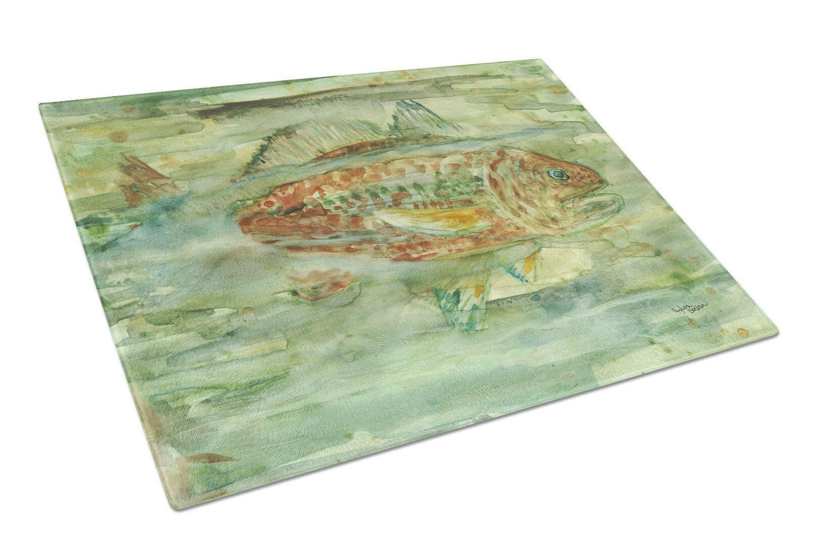 Abstract Red Fish Glass Cutting Board Large 8960LCB by Caroline's Treasures