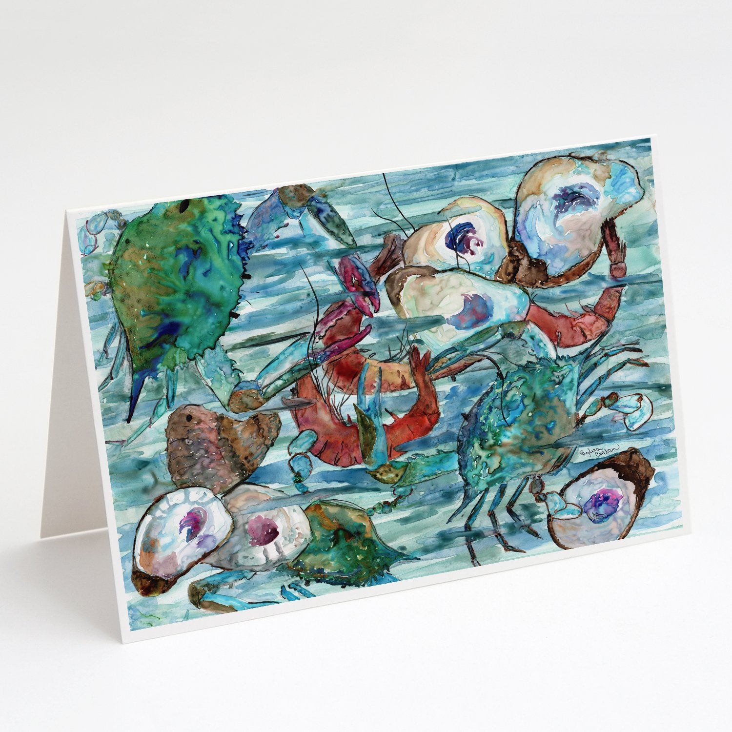 Buy this Watery Shrimp, Crabs and Oysters Greeting Cards and Envelopes Pack of 8
