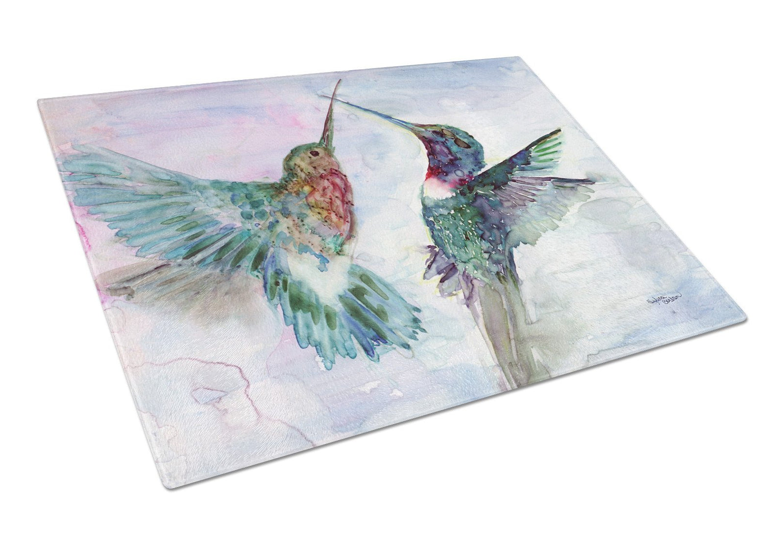 Hummingbird Combat Glass Cutting Board Large 8968LCB by Caroline's Treasures