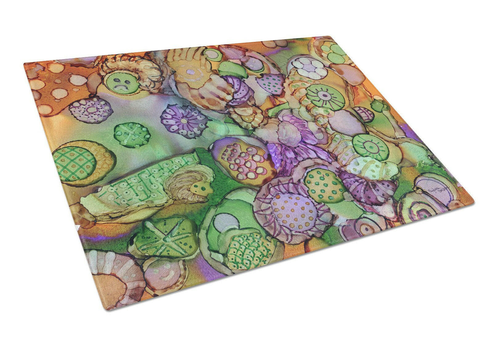 Abstract in Purple Green and Orange Glass Cutting Board Large 8971LCB by Caroline's Treasures