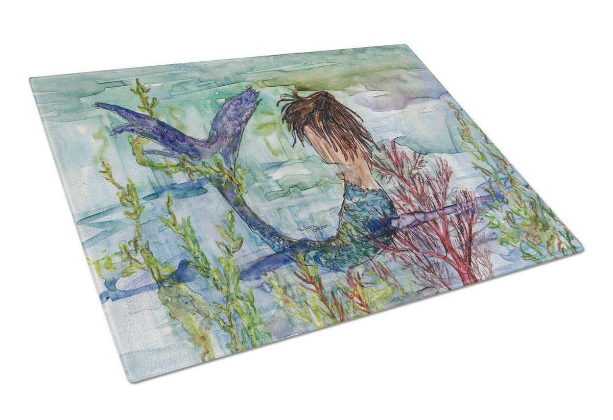 Brunette Mermaid Coral Fantasy Glass Cutting Board Large 8973LCB by Caroline&#39;s Treasures