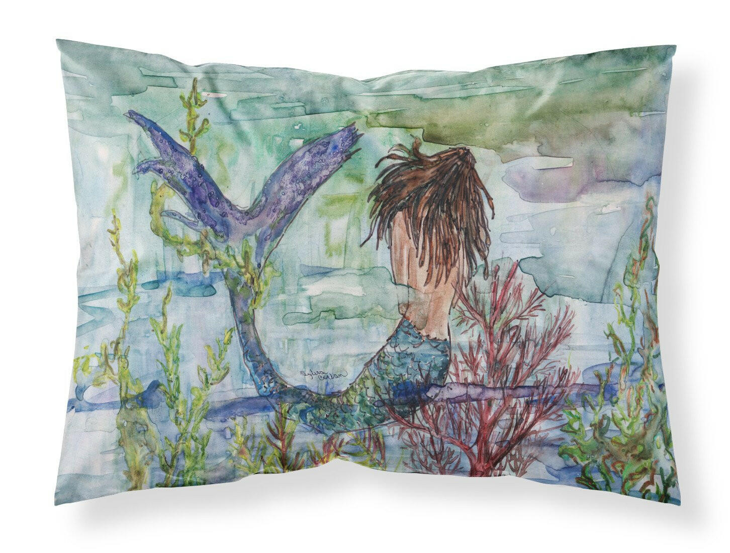 Brunette Mermaid Coral Fantasy Fabric Standard Pillowcase 8973PILLOWCASE by Caroline's Treasures