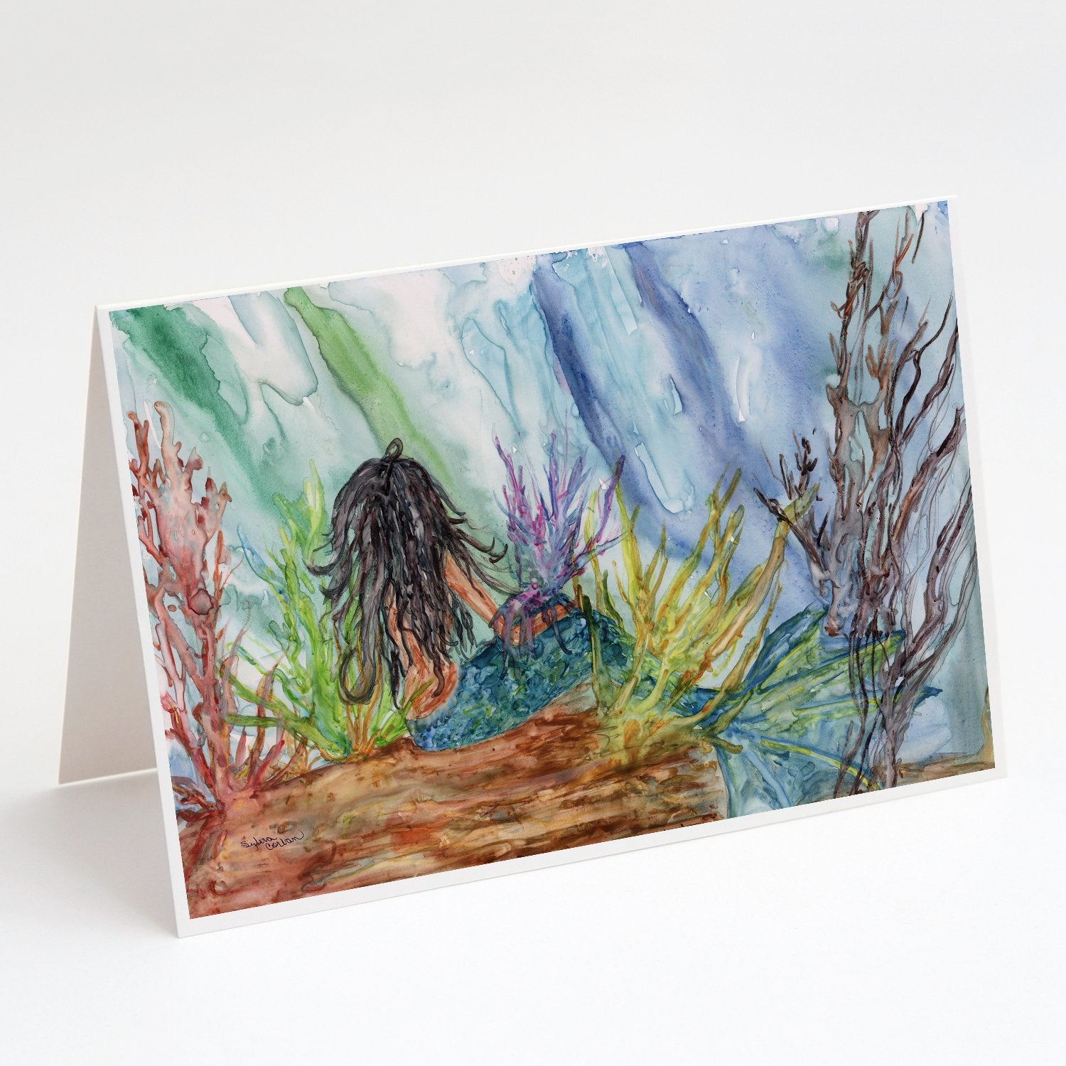 Buy this Black Haired Mermaid Water Fantasy Greeting Cards and Envelopes Pack of 8