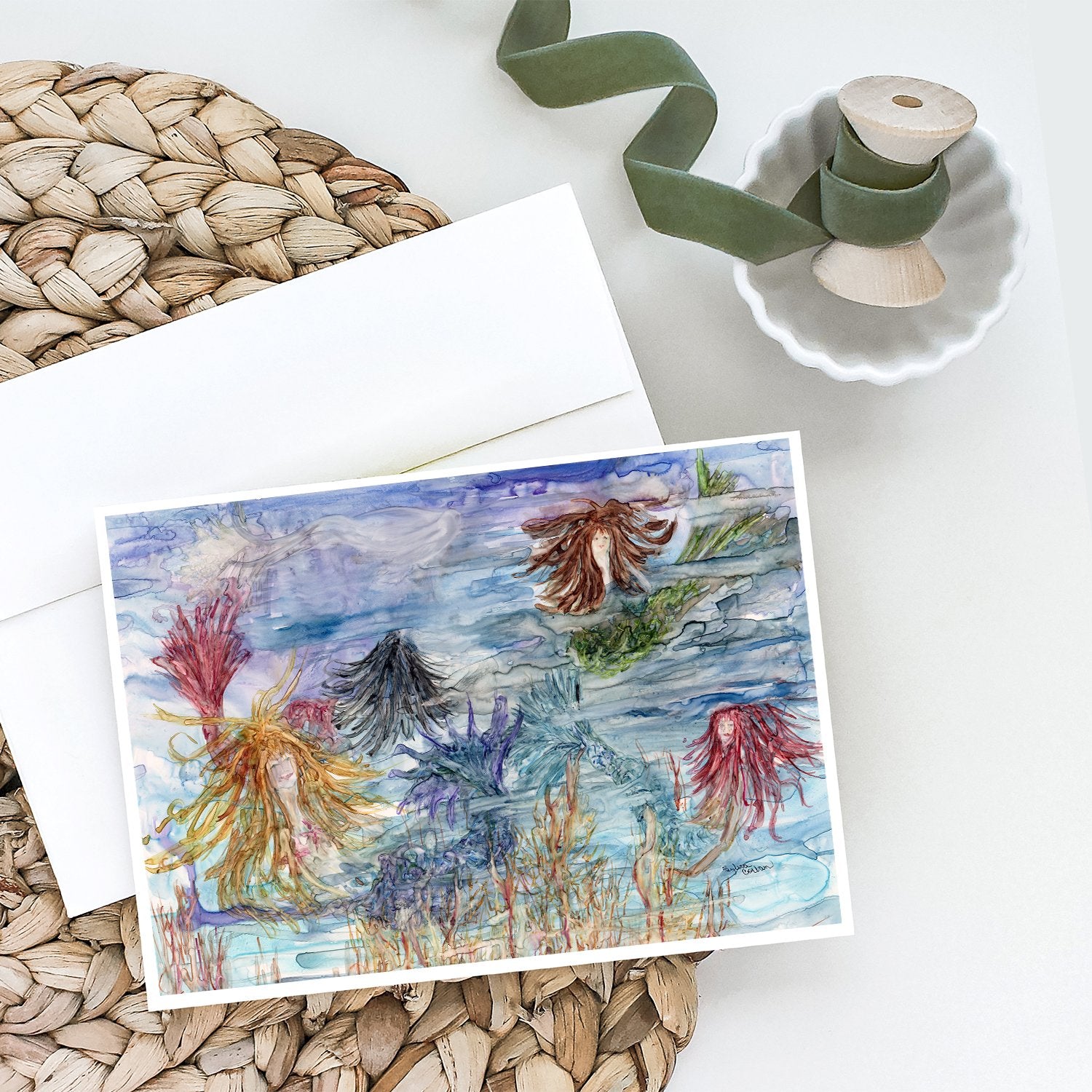 Abstract Mermaid Water Fantasy Greeting Cards and Envelopes Pack of 8 - the-store.com