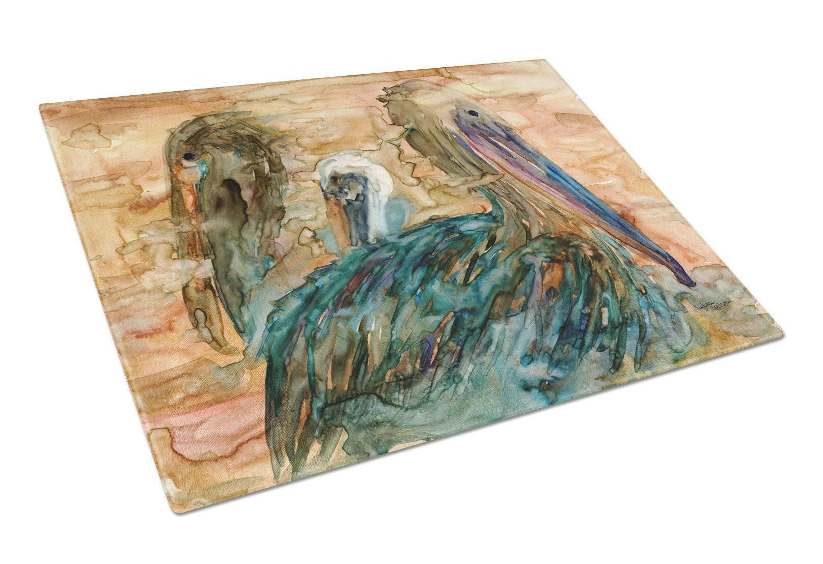 Abstract Pelicans Glass Cutting Board Large 8977LCB by Caroline's Treasures