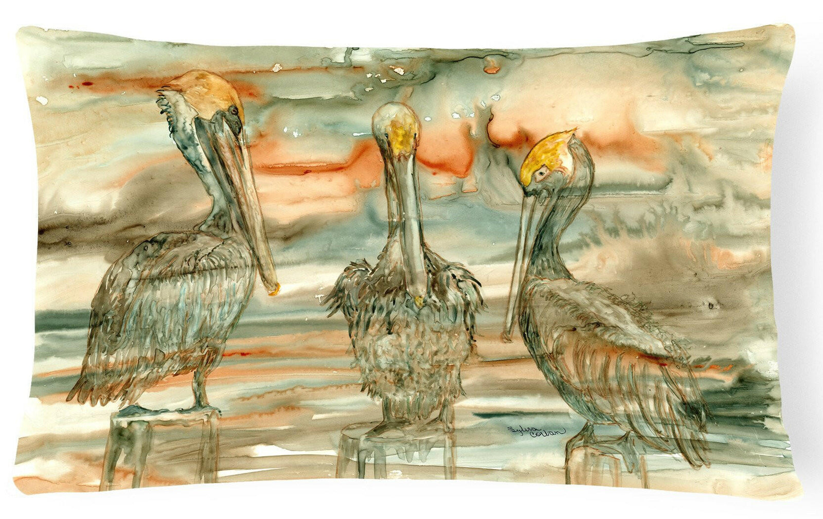 Pelicans on their perch Abstract Fabric Decorative Pillow 8980PW1216 by Caroline's Treasures