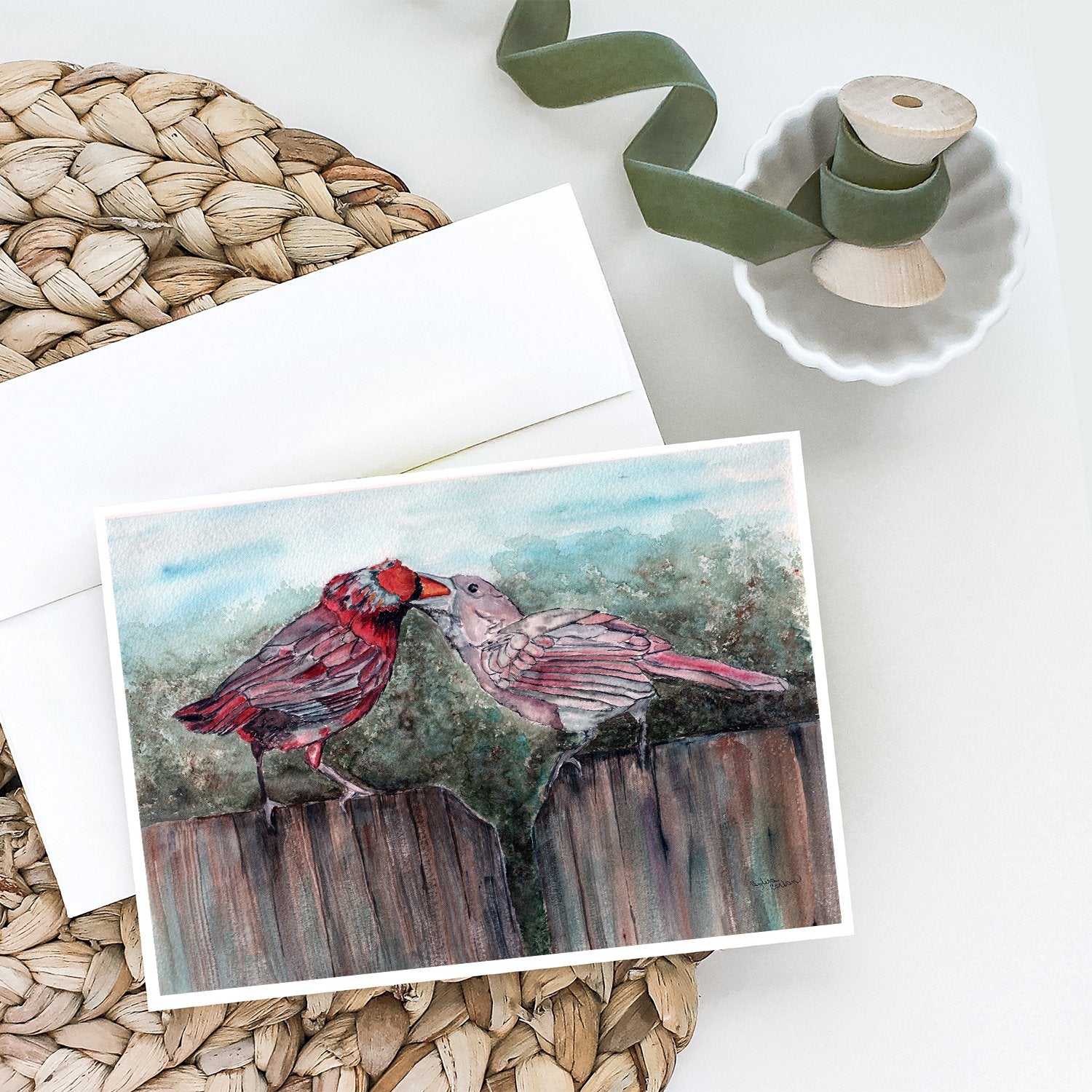 Buy this Red Bird Feeding Greeting Cards and Envelopes Pack of 8