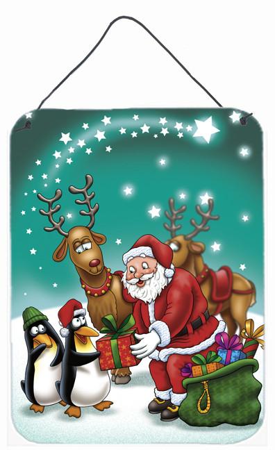 Santa Claus Christmas with the penguins Wall or Door Hanging Prints APH3872DS1216 by Caroline's Treasures