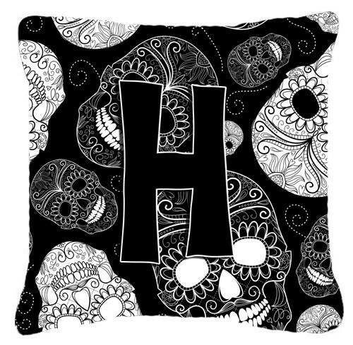 Letter H Day of the Dead Skulls Black Canvas Fabric Decorative Pillow CJ2008-HPW1414 by Caroline's Treasures