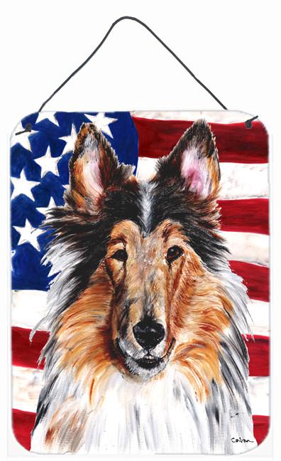 Collie with American Flag USA Wall or Door Hanging Prints SC9622DS1216 by Caroline's Treasures