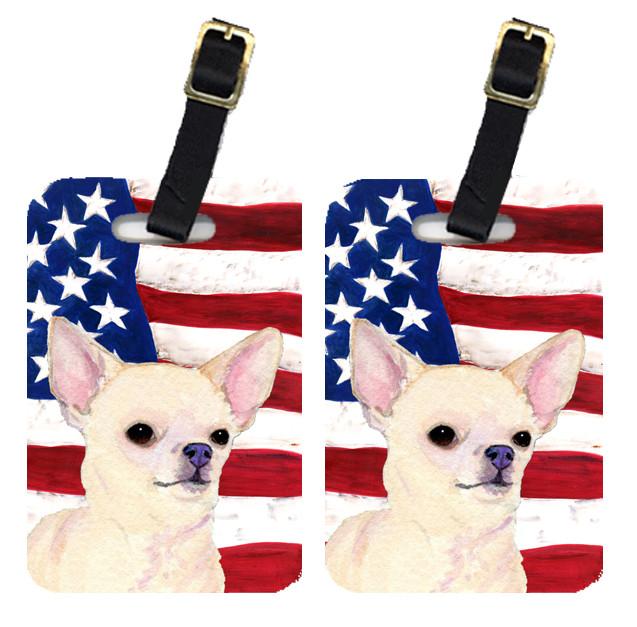Pair of USA American Flag with Chihuahua Luggage Tags SS4228BT by Caroline&#39;s Treasures