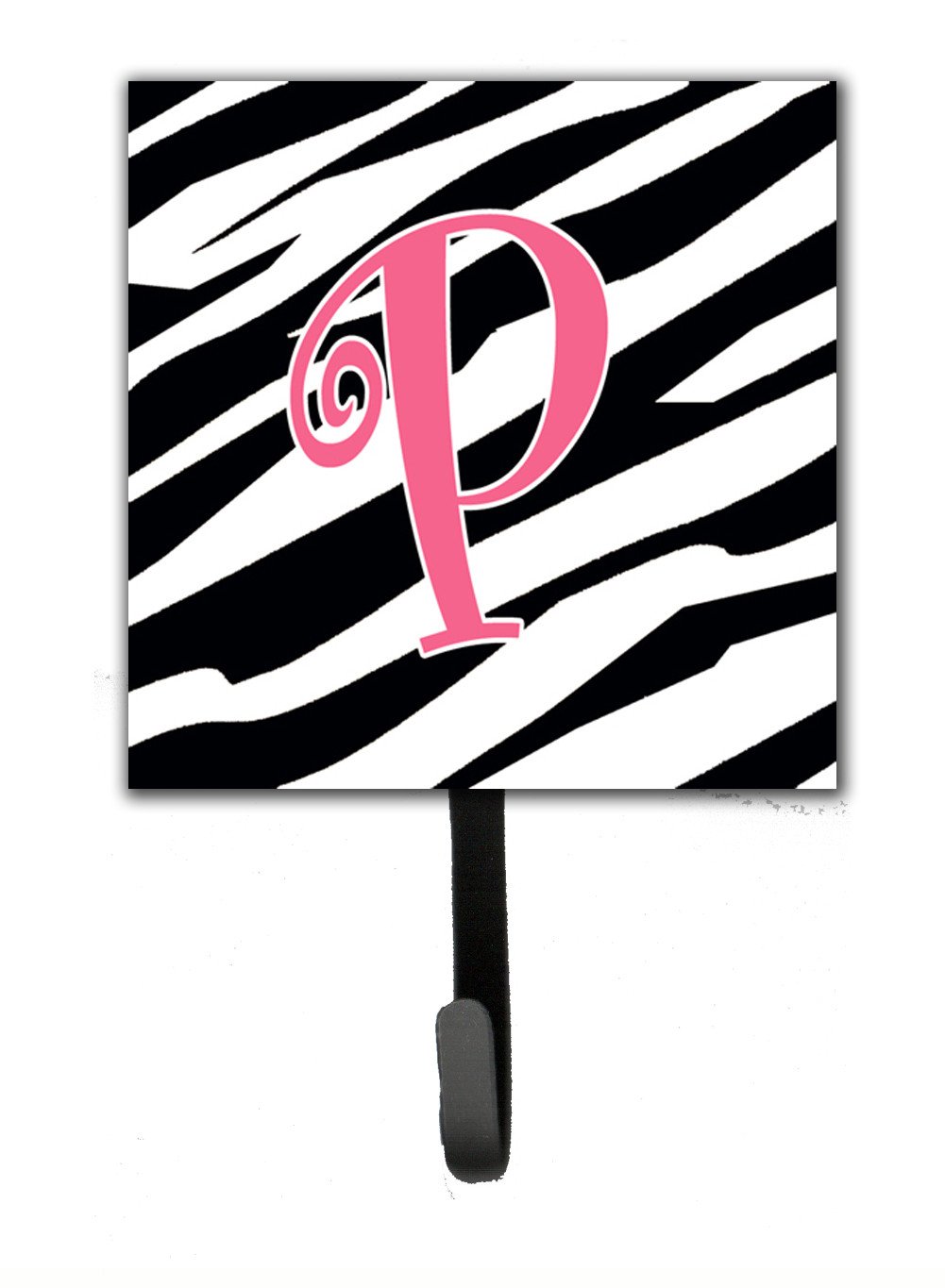 Letter P Initial Monogram - Zebra Stripe and Pink Leash Holder or Key Hook by Caroline's Treasures