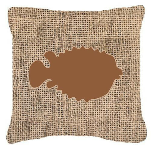 Fish - Blowfish Burlap and Brown   Canvas Fabric Decorative Pillow BB1016 - the-store.com
