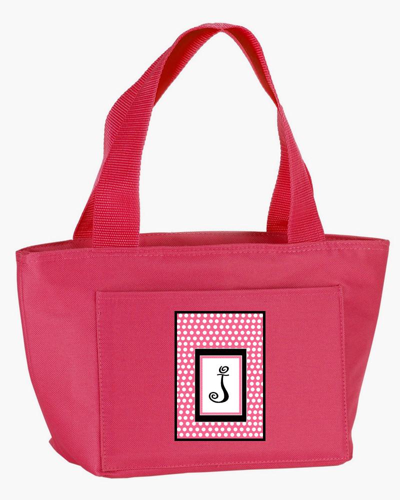 Letter J Monogram - Pink Black Polka Dots Lunch Bag or Doggie Bag by Caroline's Treasures
