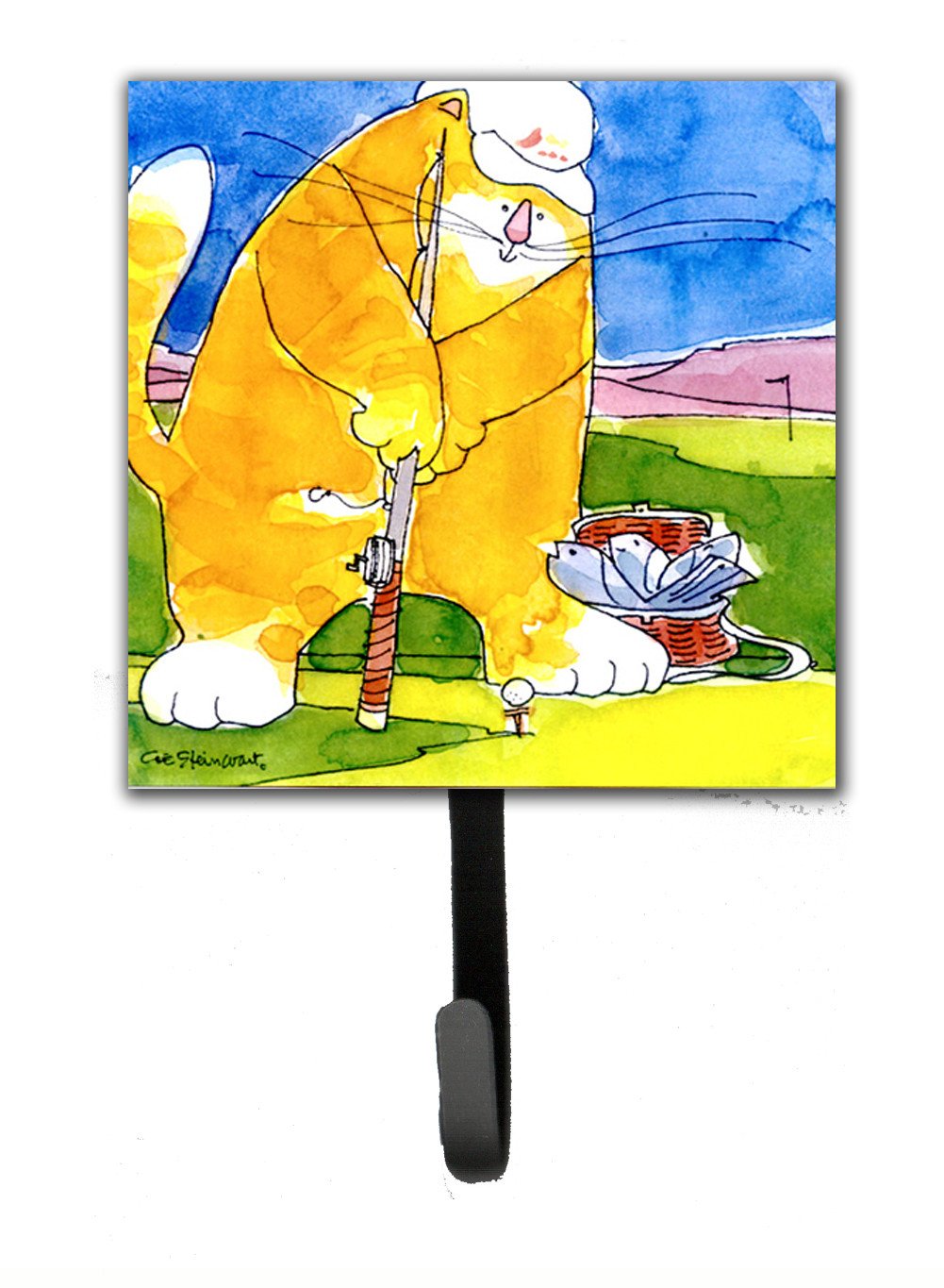 Big Cat golfing with a fishing pole  Leash Holder or Key Hook by Caroline&#39;s Treasures