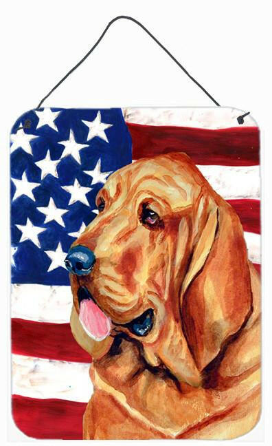 USA American Flag with Bloodhound Aluminium Metal Wall or Door Hanging Prints by Caroline's Treasures